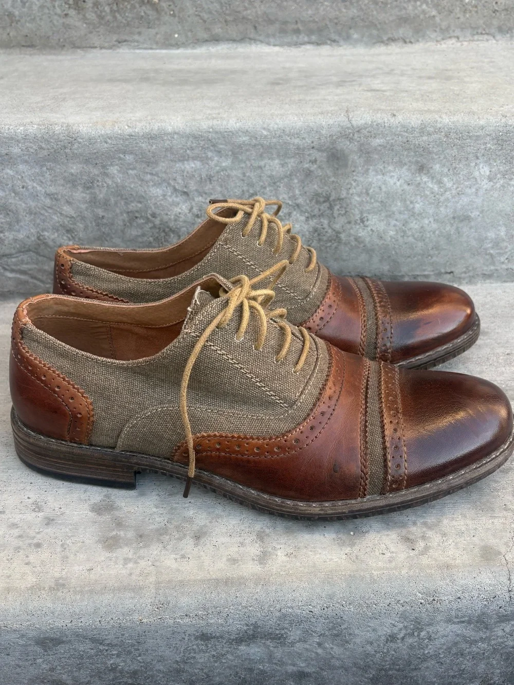 Steve Madden Camrin Brown Leather Canvas Lace Up Oxfords Size 8.5